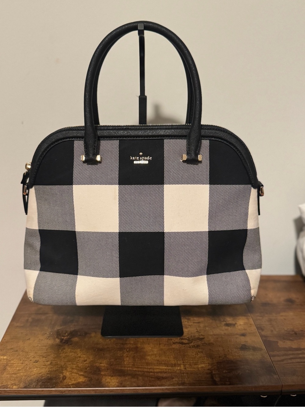 Kate SpadeBlack & Cream Buffalo Check Dome Satchel